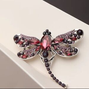 Elegant Silver and Red Dragonfly Brooch